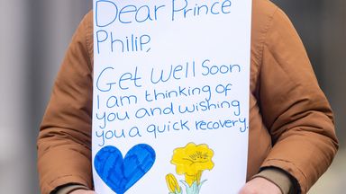 Twanna Saleh, 10, from London, with a 'get well soon' message for the Duke of Edinburgh outside the King Edward VII Hospital in London, where the Duke of Edinburgh was admitted on Tuesday evening as a precautionary measure after feeling unwell. Picture date: Saturday February 20, 2021.Twanna Helmy, 10, from London, with a 'get well soon' message for the Duke of Edinburgh outside the King Edward VII Hospital in London, where the Duke of Edinburgh was admitted on Tuesday evening as a precautionary